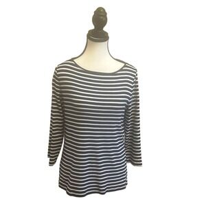 Talbots Women's L Striped 3/4 Sleeve Boatneck Top Classic Casual Tee Shirt
